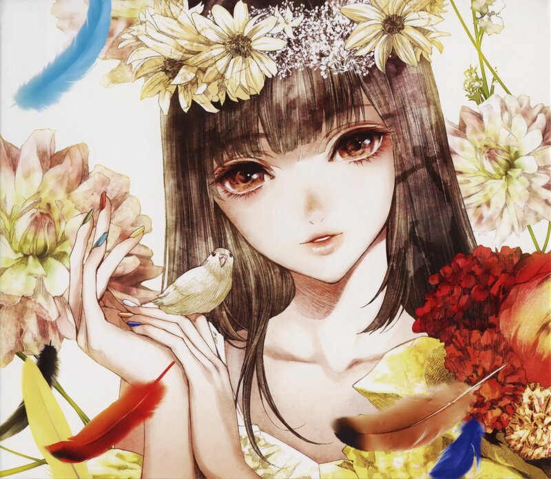 Girl with Bird and Flowers — Yellow