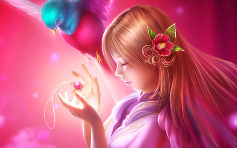 Girl with Bird and Pendant