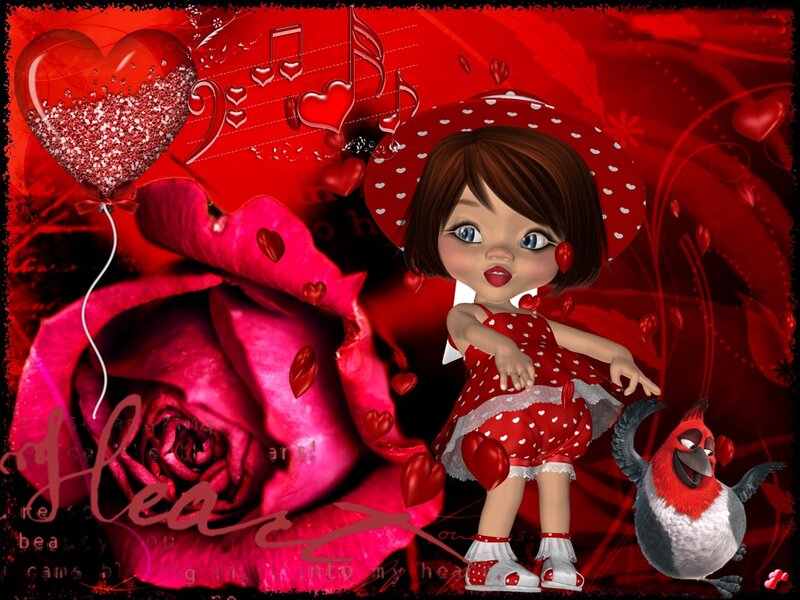 Girl with Bird and Rose