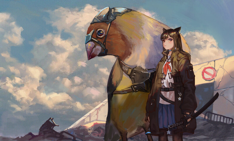 Girl with Bird Creature — Blue, Dramatic