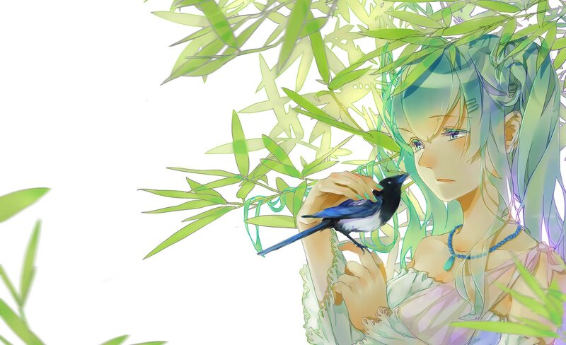girl with bird in bamboo