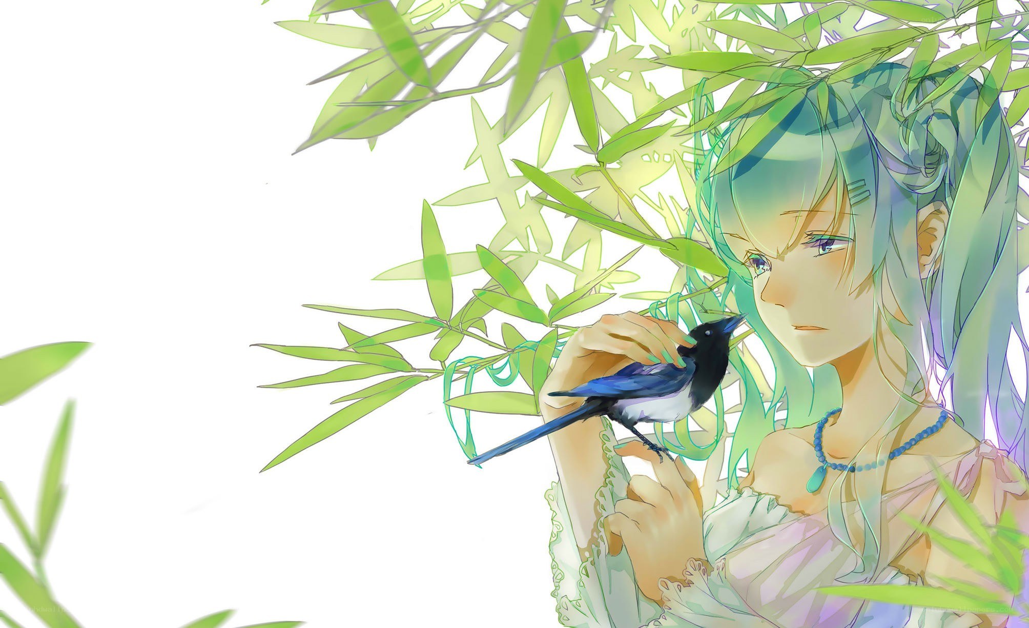 girl with bird in bamboo
