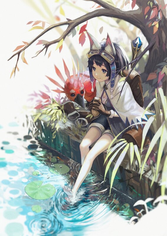 Girl with Bird in Pond