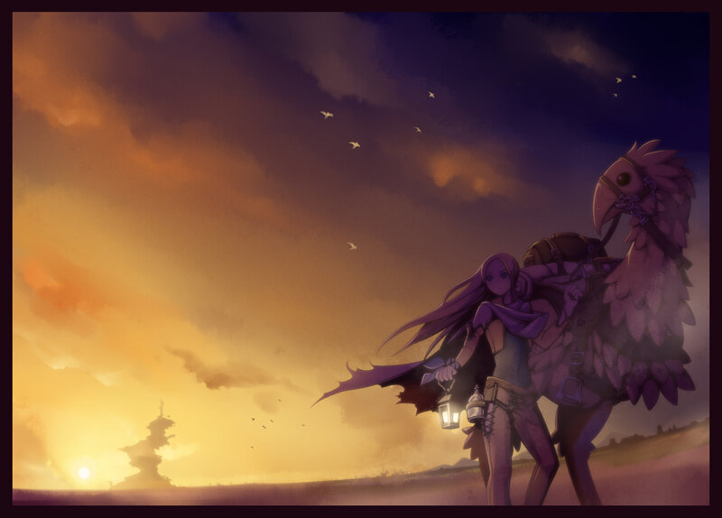 Girl with Bird-like Creature — Purple