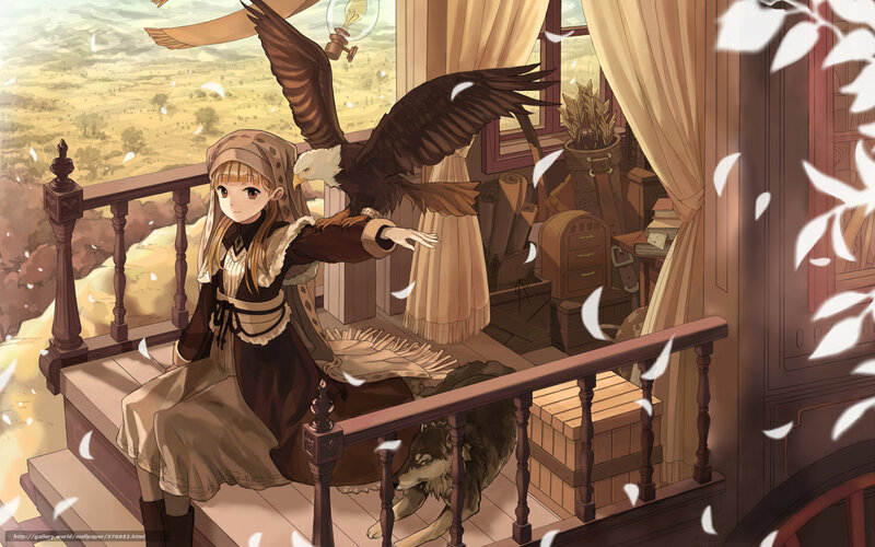 Girl with bird on balcony
