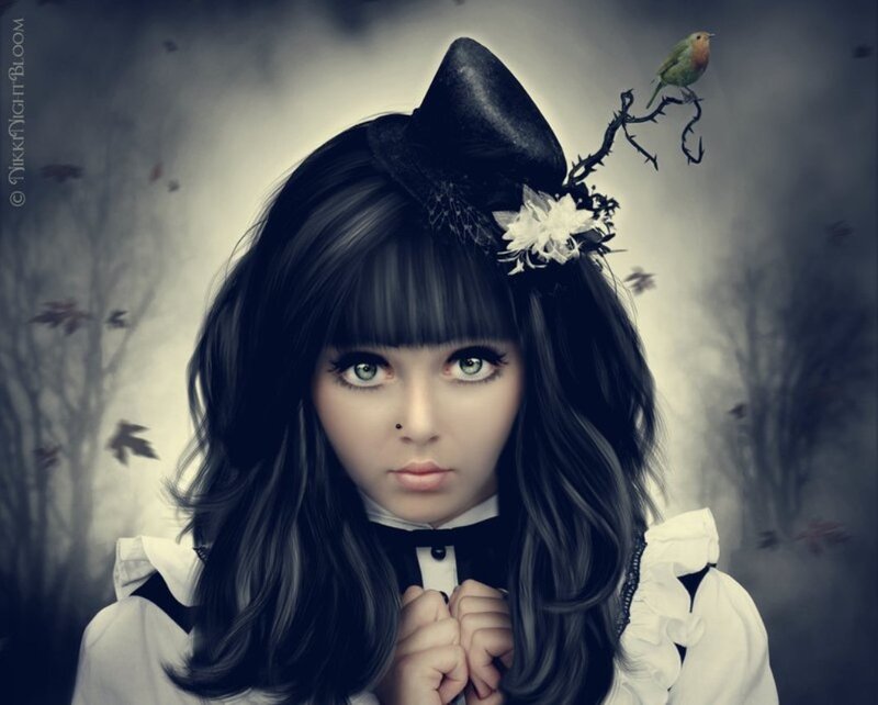 Girl with Bird on Branch