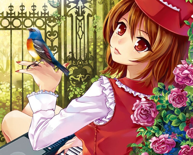 Girl with Bird on Hand — Red