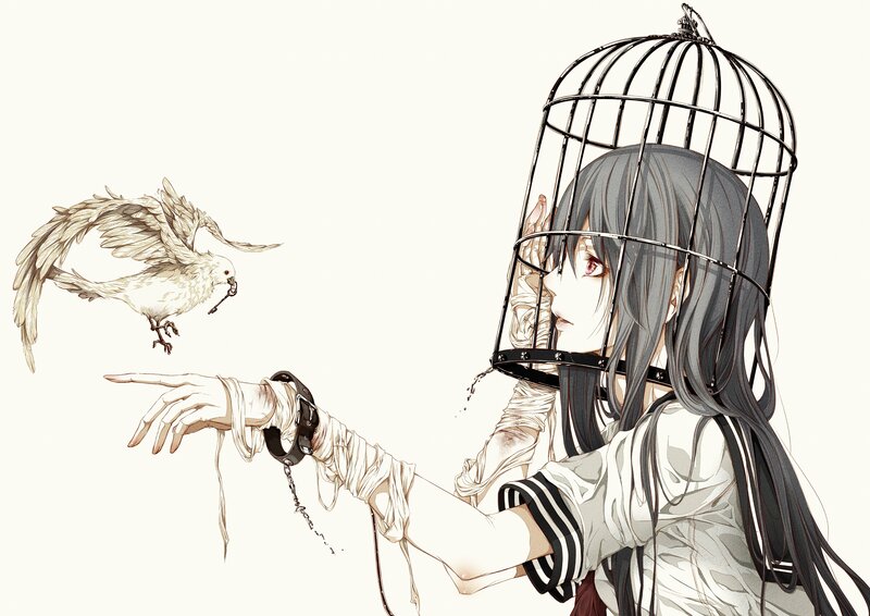 girl with birdcage and white bird