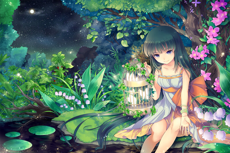 Girl with Birdcage — Green