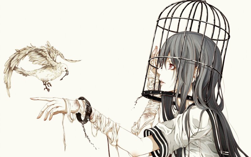 Girl with Birdcage Head — White