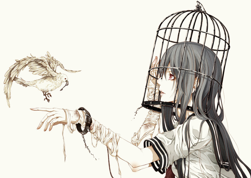 Girl with Birdcage on Head