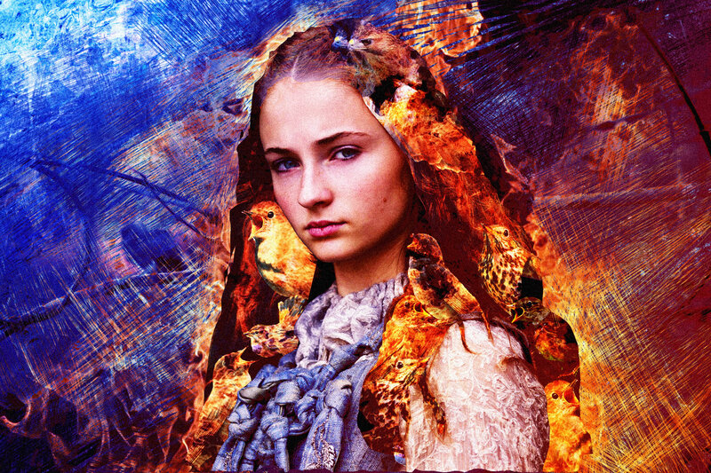 Girl with Birds — Blue
