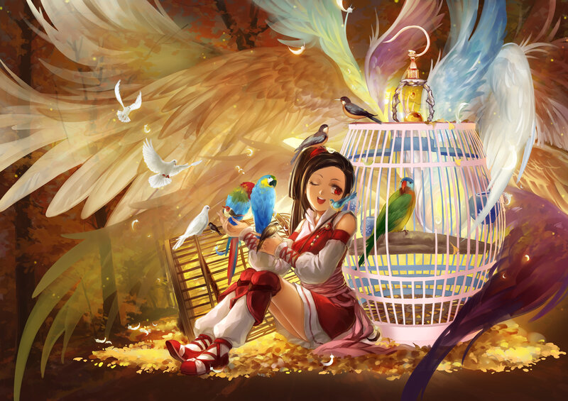 Girl with Birds — Gold