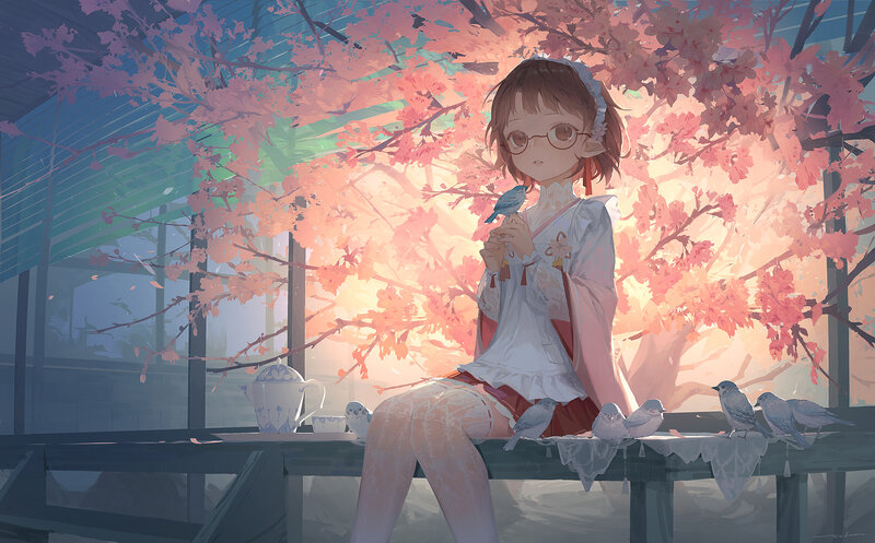 Girl with Birds — Pink