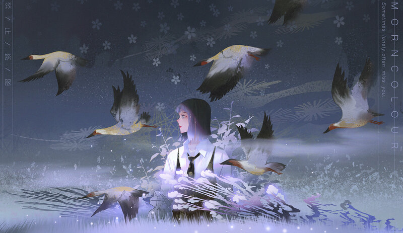 Girl with Birds — Purple