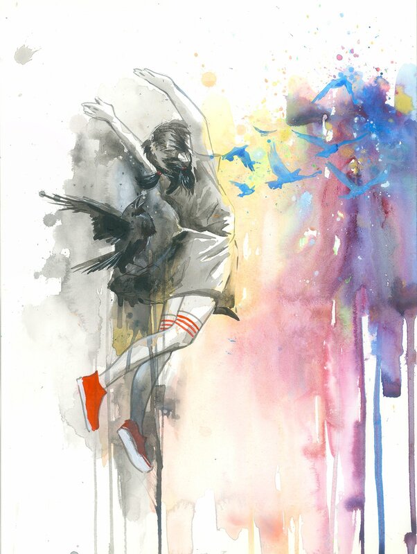 Girl with Birds — White