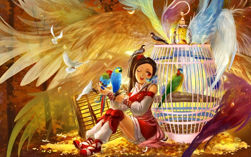 Girl with Birds — Yellow