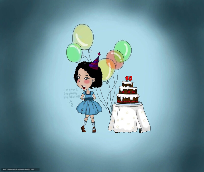 Girl with birthday cake and balloons