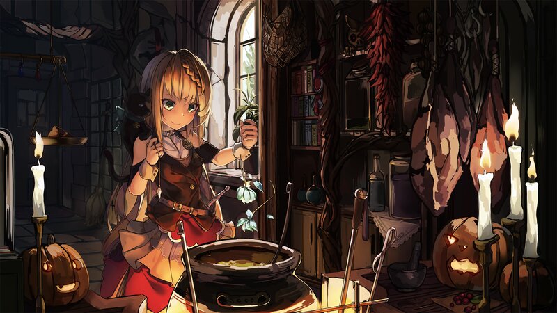 Girl with Black Cat — Brown, Cozy