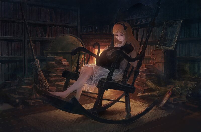 Girl with Black Cat — Brown