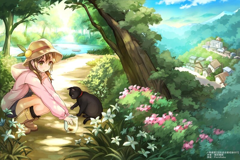 Girl with Black Cat — Green