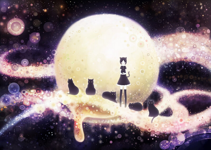 Girl with Black Cats