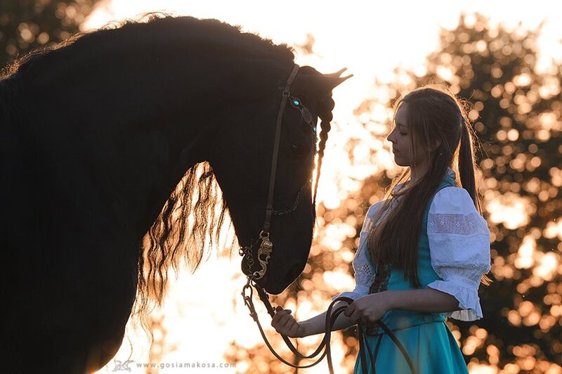 Girl with Black Horse — Blue