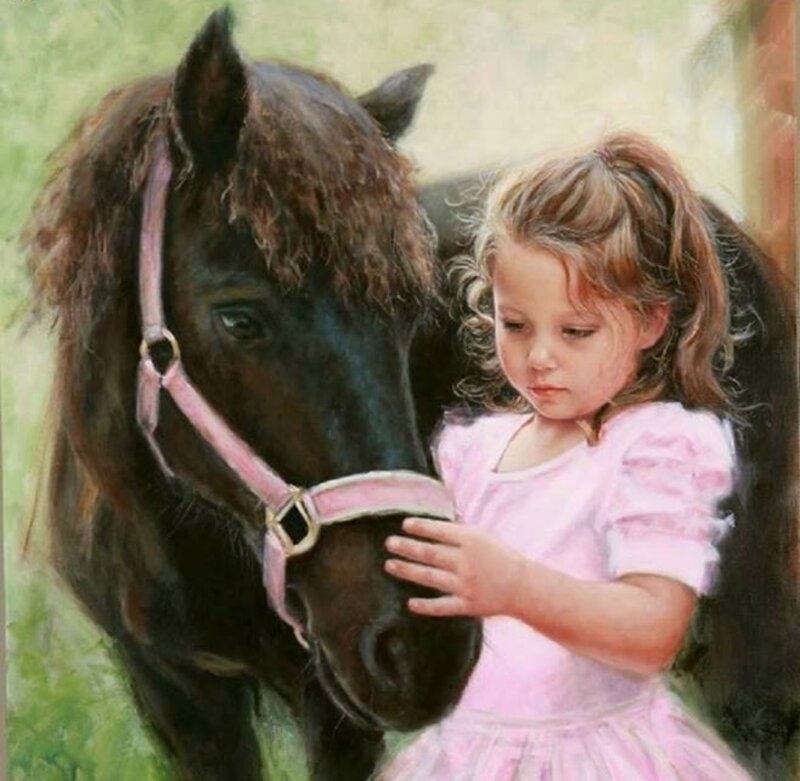 Girl with Black Horse — Serene