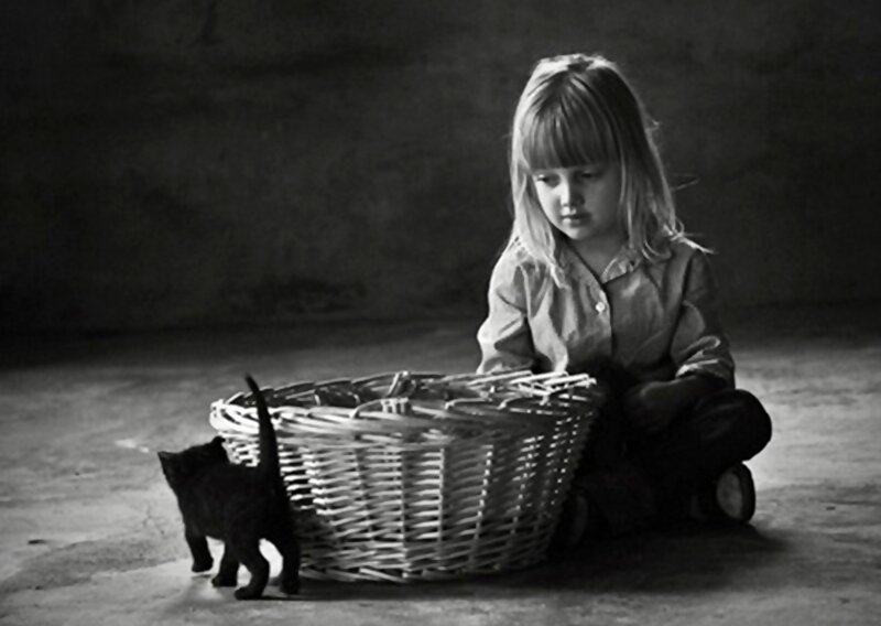 Girl with Black Kitten
