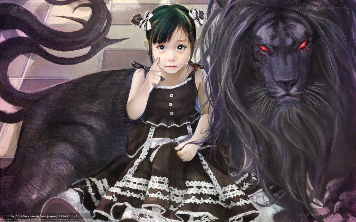 girl with black lion