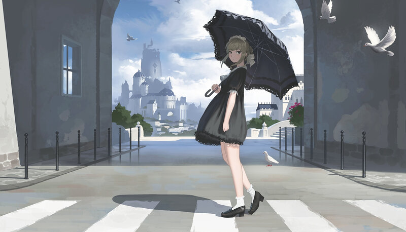 Girl with Black Umbrella