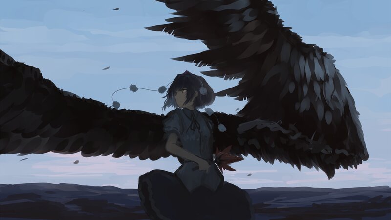 Girl with Black Wings — Blue, Dramatic