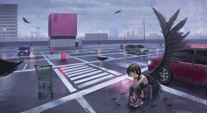 Girl with Black Wings — Gray