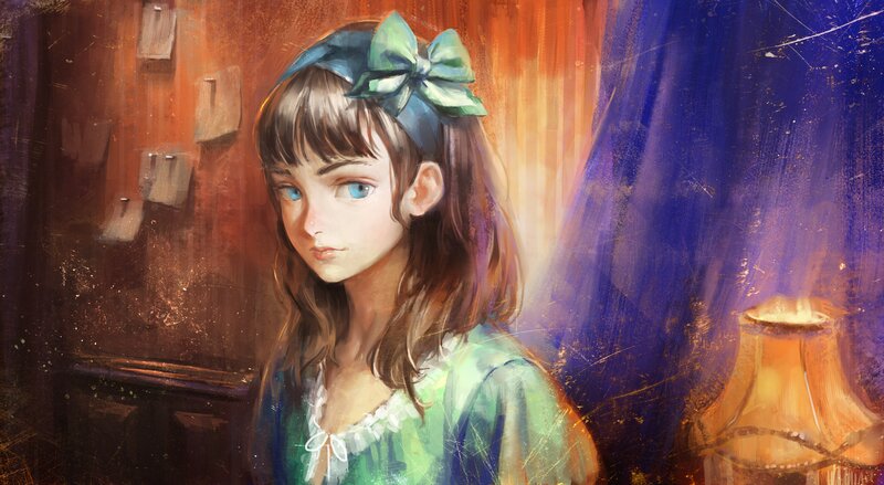 Girl with Blue Bow — Green