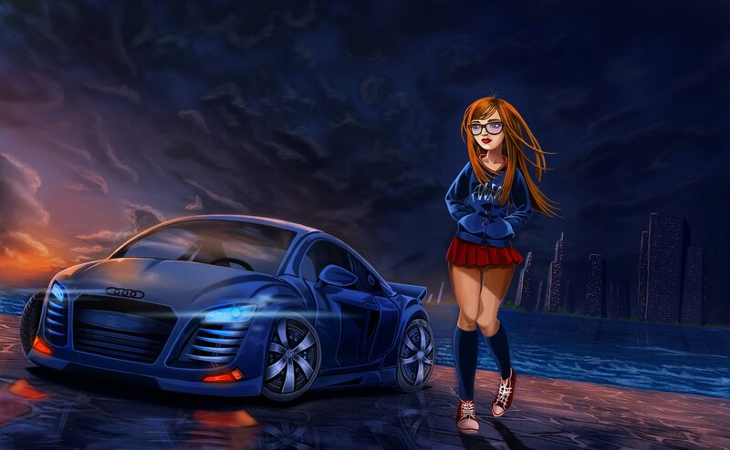 Girl with Blue Car