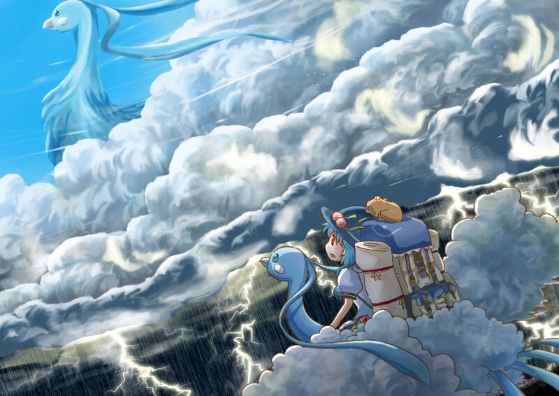 girl with blue creature in storm