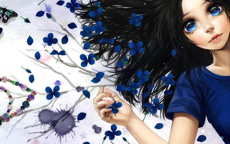 girl with blue flowers