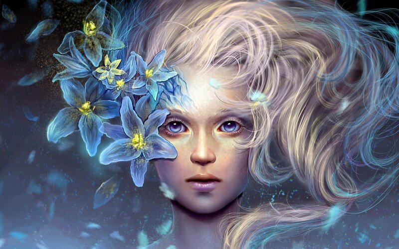 Girl with Blue Flowers — Dreamy