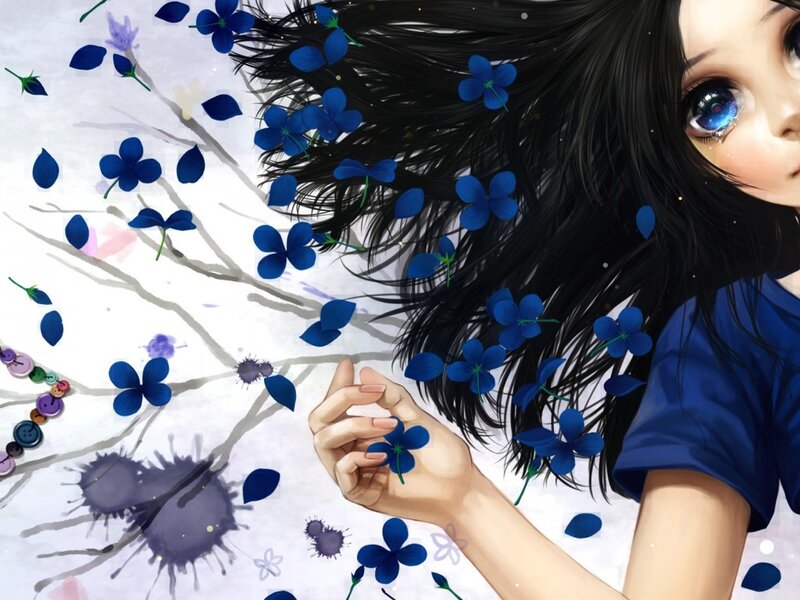 Girl with Blue Flowers — Melancholic