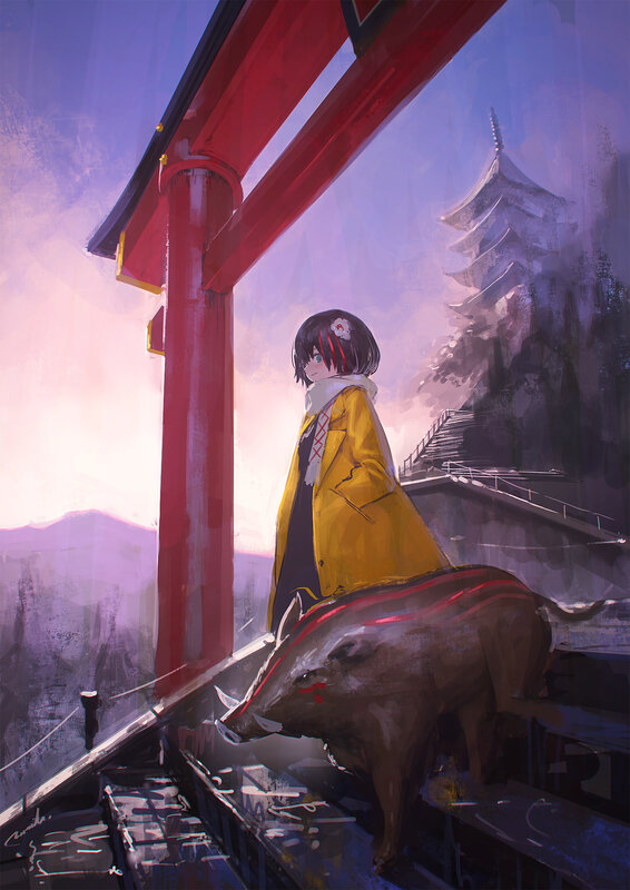 Girl with Boar — Purple