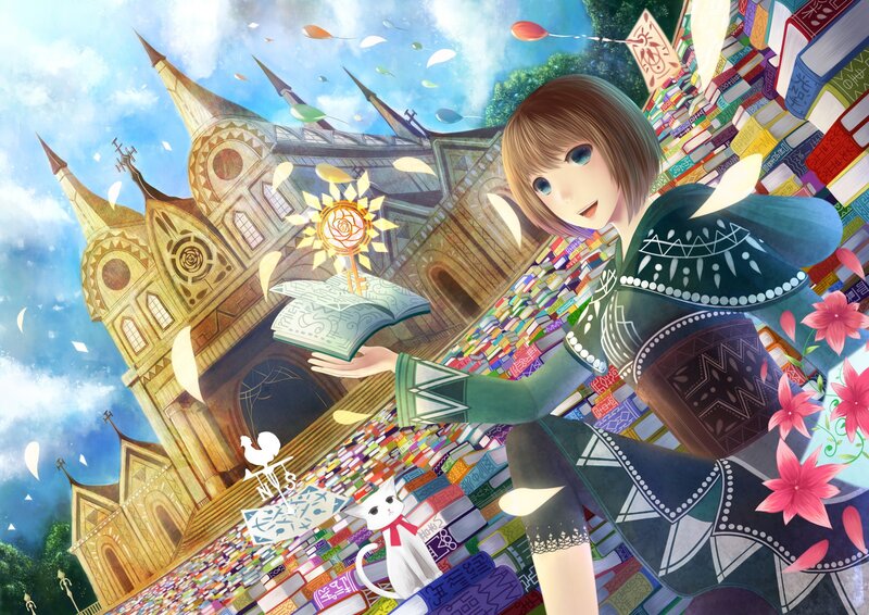 girl with book and castle