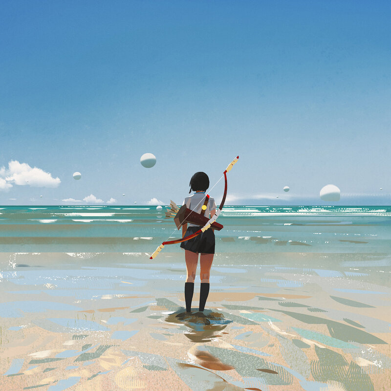 Girl with Bow on Beach