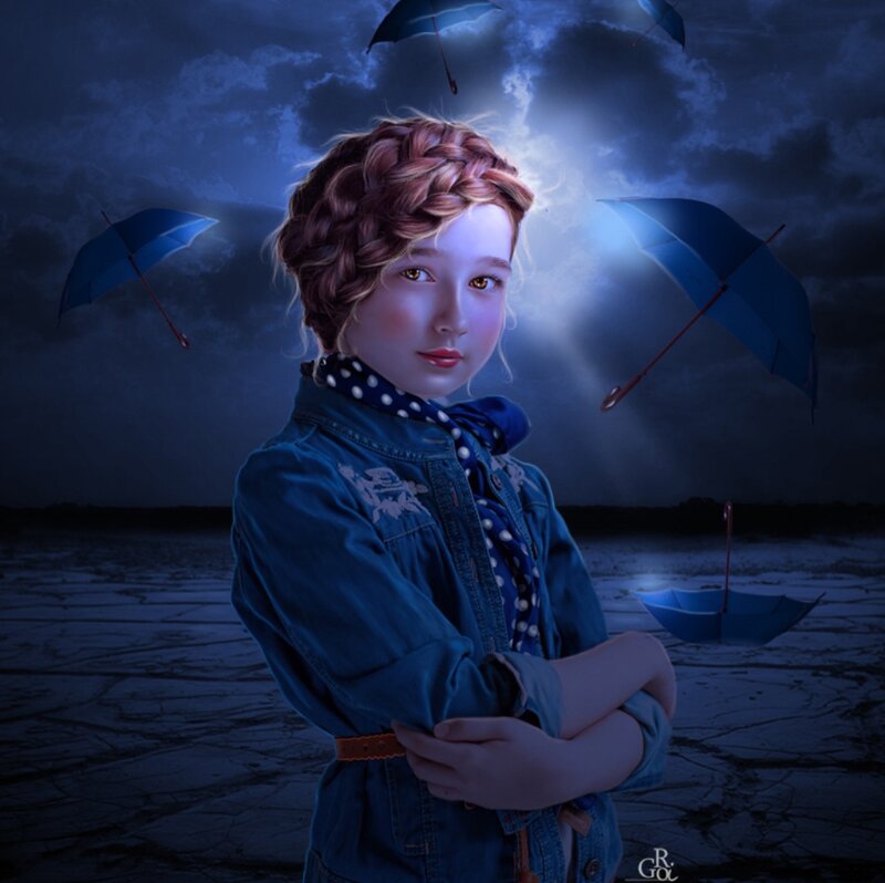 Girl with Braided Hair — Blue, Dramatic