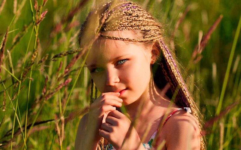 Girl with Braided Hair — Green, Serene