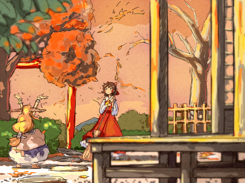 Girl with Broom in Garden — Orange