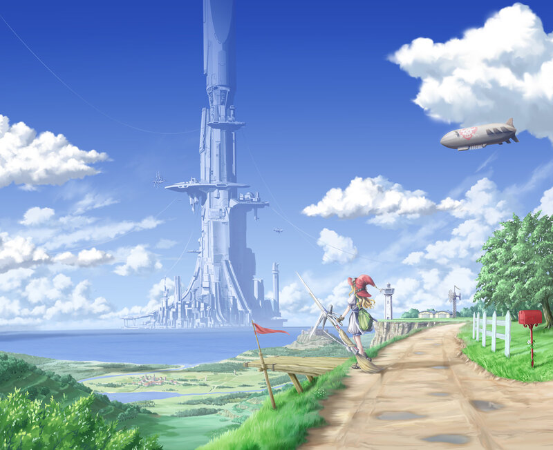 Girl with Broom on Path