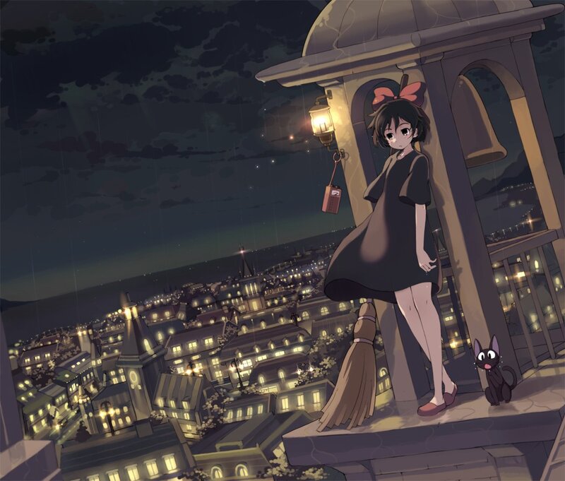 Girl with Broom on Rooftop