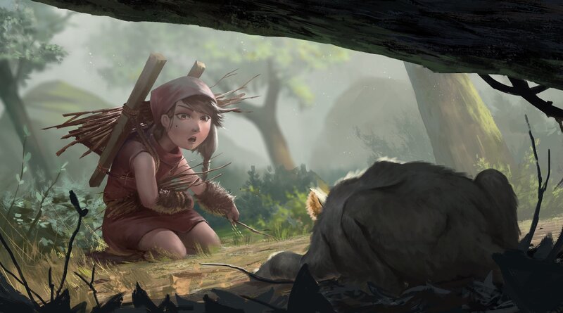 Girl with Bundle in Forest