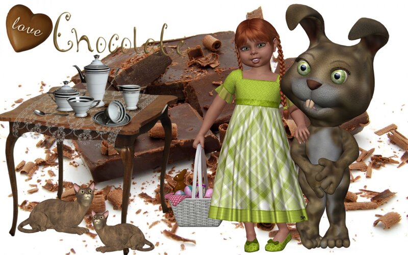 Girl with Bunny and Cats