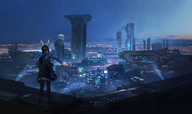 Girl with Bunny Ears — Blue, Dramatic